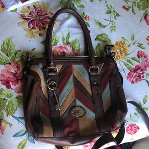 NEW FOSSIL leather satchel tote